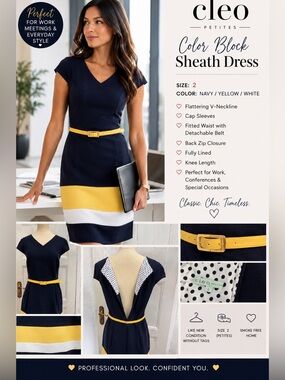 🔥 BUNDLE & SAVE 🔥 💛 Cleo | Color Block Sheath Dress w Belt | Summer | Size 2